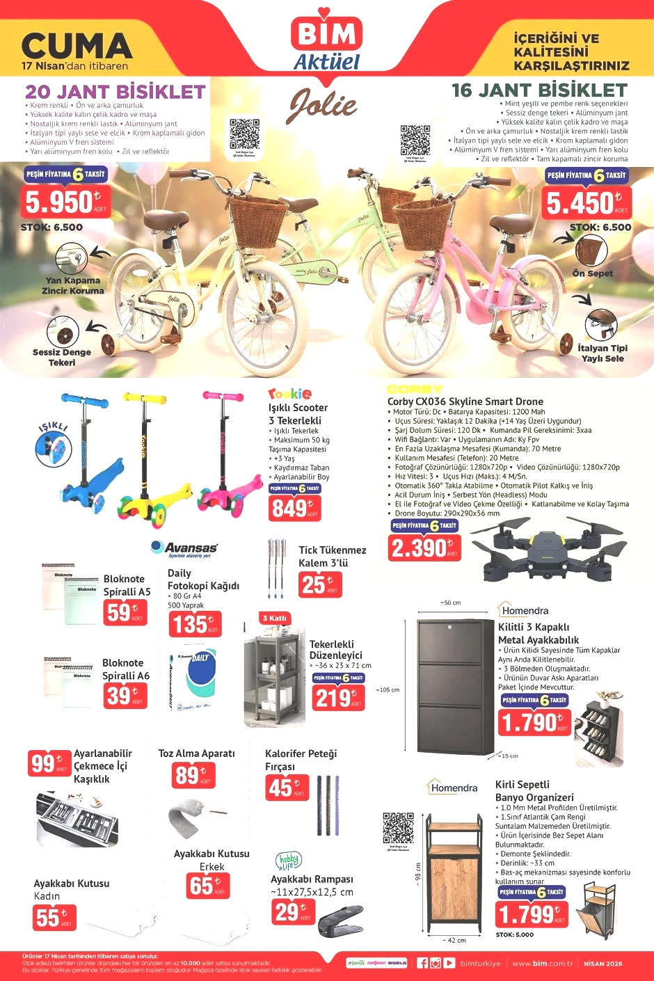 YEPYENİ GÜNCEL AFİŞ SIRAYLA SATIŞA ÇIKIYOR BİM AKTÜEL 15-17 NİSAN 2026 KATALOĞU - İNDİRİMLİ BROŞÜR TAMAMI || Bimde gelecek hafta ve Cuma ürünleri neler Bim aktüel afişi Sepetli Bisiklet, Tuşlu Telefon, Işıklı Scooter, Drone Getiriyor