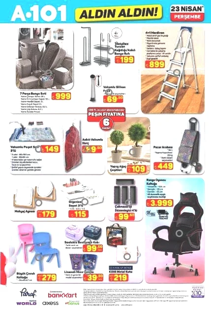 A101 YENİ KATALOG 23 NİSAN ALDIN ALDIN İNDİRİMLERİ A101 YENİ KATALOG ÜRÜNLERİ YAYINLANDI: Cam silme robotu, Gözleme sacı, Bisiklet, Trambolin, Sinek öldürücü, Oyuncu koltuğu...